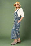 Floral Print Washed Denim Overalls