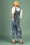 Floral Print Washed Denim Overalls