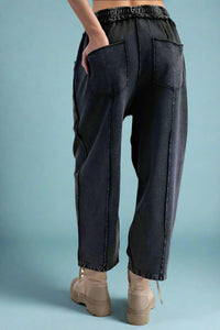 Mineral Wash Barrel Leg Pants - Black