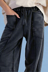 Mineral Wash Barrel Leg Pants - Black
