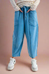 Mineral Wash Barrel Leg Pants - Blue