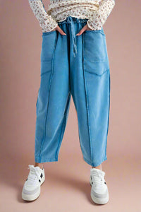 Mineral Wash Barrel Leg Pants - Blue