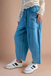 Mineral Wash Barrel Leg Pants - Blue
