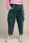 Washed Corduroy Barrel Pants - Pine
