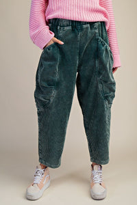 Washed Corduroy Barrel Pants - Pine