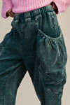 Washed Corduroy Barrel Pants - Pine