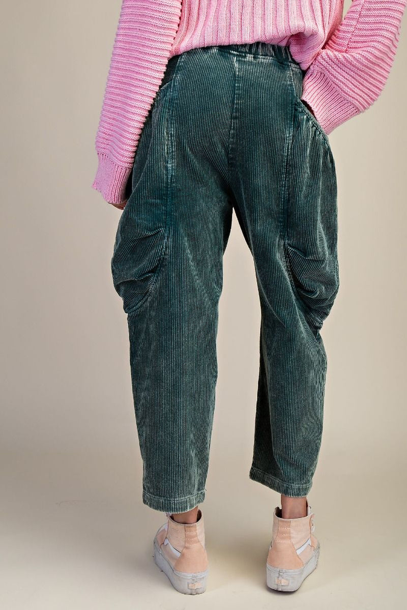 Washed Corduroy Barrel Pants - Pine