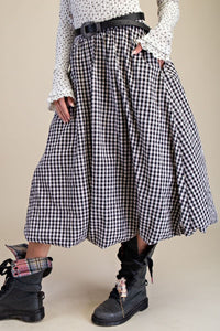 Gingham Bubble Hem Skirt - Black