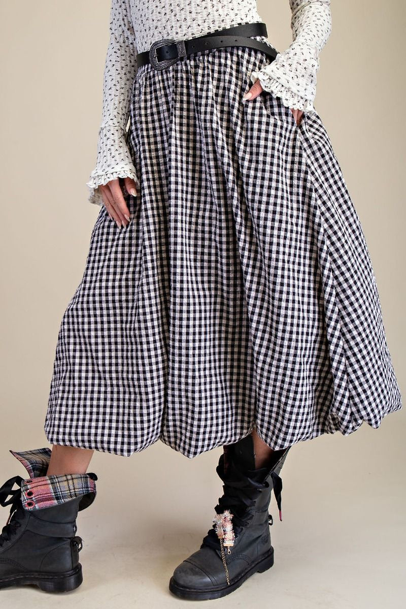 Gingham Bubble Hem Skirt - Black