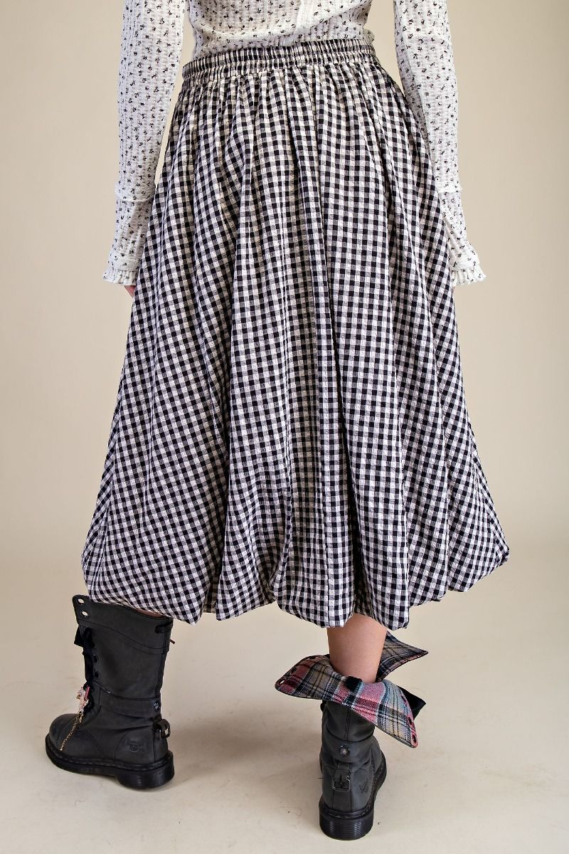 Gingham Bubble Hem Skirt - Black