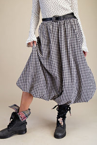 Gingham Bubble Hem Skirt - Black