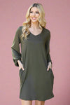 V-Neck Long Sleeve Dress - Olive