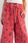 Floral Printed Terry Pants - Red