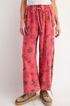 Floral Printed Terry Pants - Red