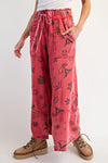 Floral Printed Terry Pants - Red
