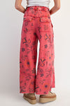 Floral Printed Terry Pants - Red
