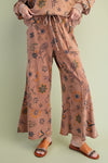 Floral Printed Terry Pants - Mocha