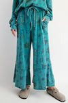 Floral Printed Terry Pants - Teal