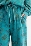 Floral Printed Terry Pants - Teal