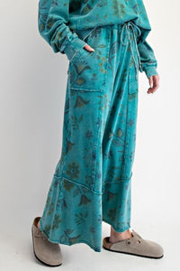 Floral Printed Terry Pants - Teal
