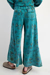 Floral Printed Terry Pants - Teal