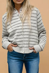 Button Front Sweater Cardigan - Gray Stripe