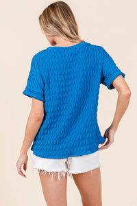 Textured Short Sleeve Top - Denim