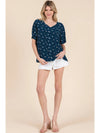 Floral Print V-Neck Blouse - Navy