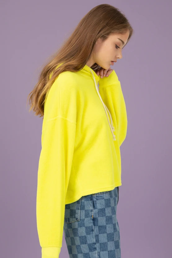 Oversized Balloon Sleeve Hoodie - Yellow