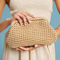 Anastasia Straw Clutch With Chain Strap - Natural