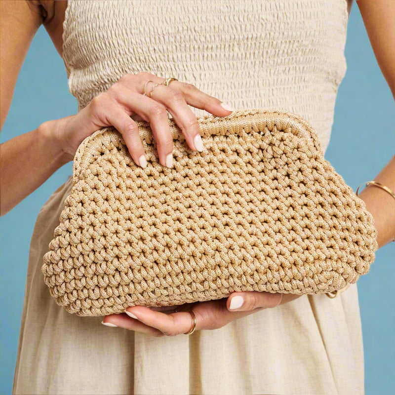 Anastasia Straw Clutch With Chain Strap - Natural