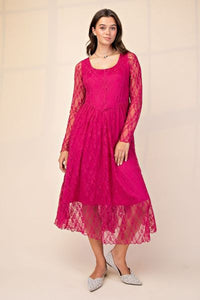 Drop Waist Lace Dress - Berry