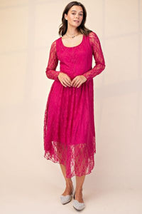 Drop Waist Lace Dress - Berry