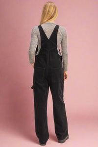 Mineral Washed Corduroy Overall- Black