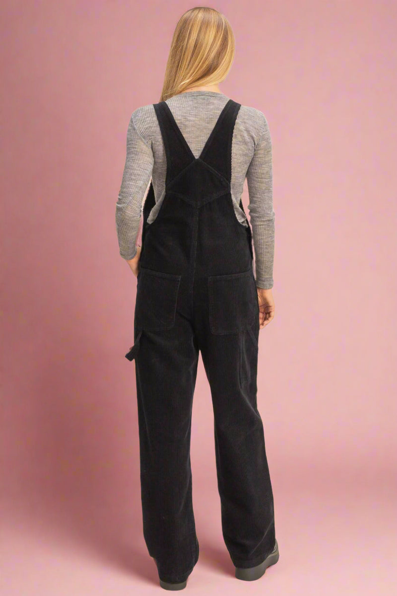 Mineral Washed Corduroy Overall- Black