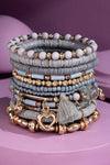 12 Layered Mixed Bracelet Set - Grey