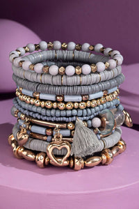12 Layered Mixed Bracelet Set - Grey