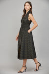 V-Neck Front Zip Midi Dress - Black