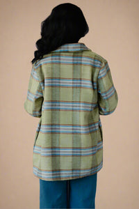 Green, Camel & Turquoise Plaid Flannel Jacket
