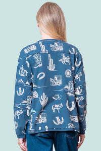 Western Printed Top - Navy