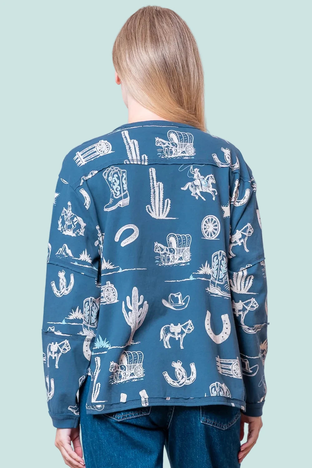 Western Printed Top - Navy