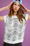 Floral Sleeveless Sweater Vest Top - Pebble