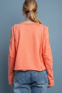 Cold Shoulder Terry Crop Top - Coral