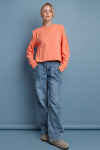 Cold Shoulder Terry Crop Top - Coral