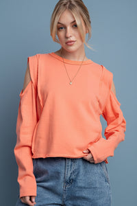 Cold Shoulder Terry Crop Top - Coral