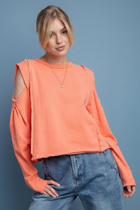 Cold Shoulder Terry Crop Top - Coral