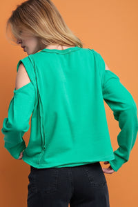 Cold Shoulder Terry Crop Top - Green