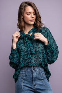 Chiffon Tie Front Blouse - Moss Green