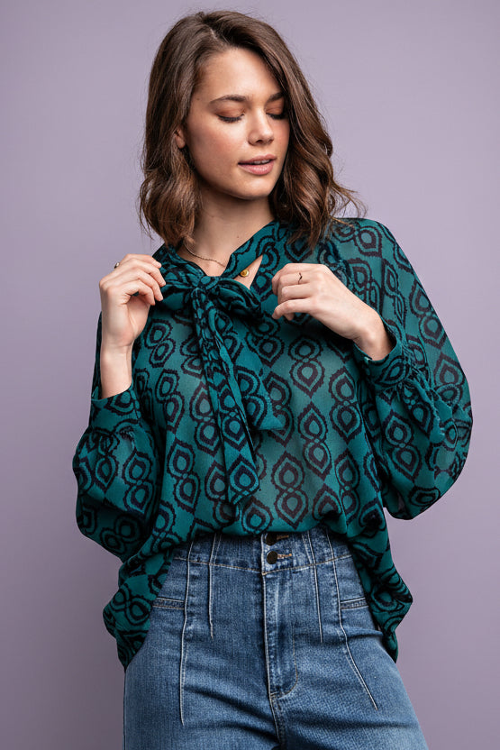 Chiffon Tie Front Blouse - Moss Green