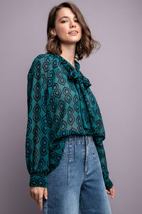 Chiffon Tie Front Blouse - Moss Green